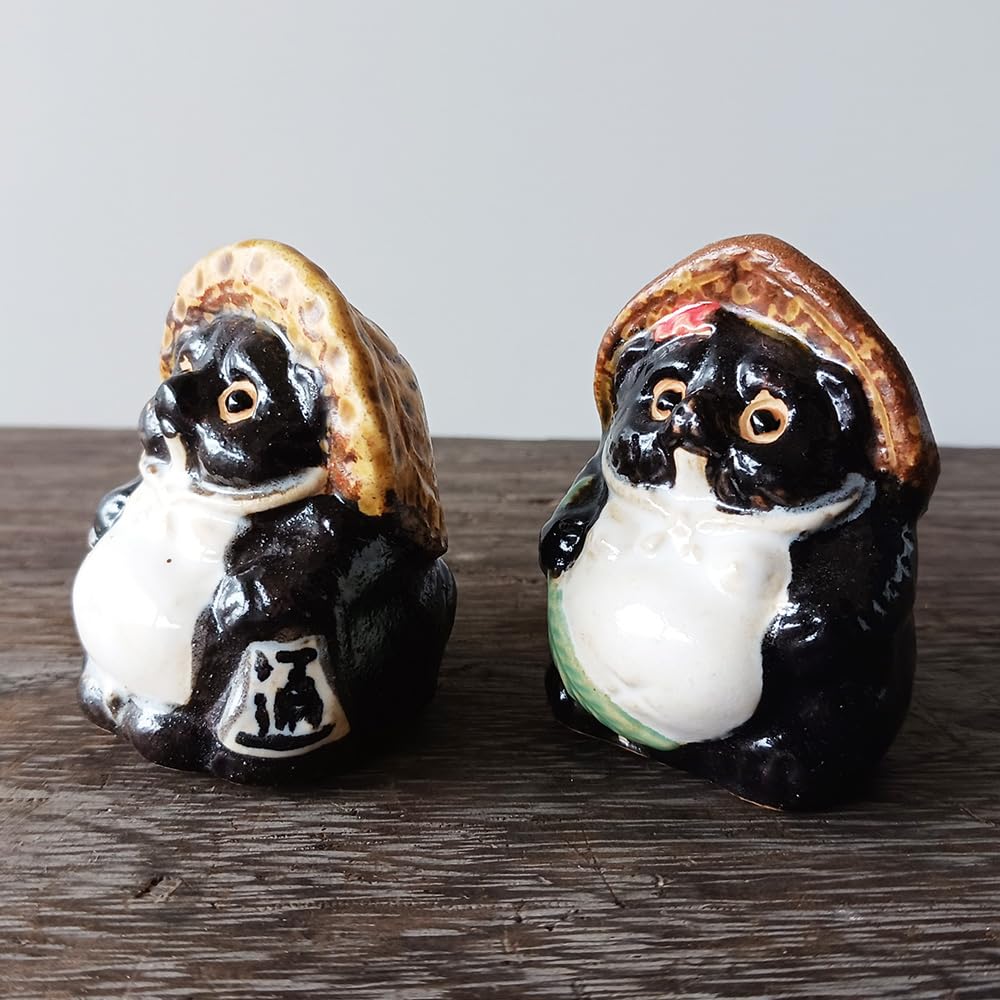 Amazon.co.jp: 【ミニチュア 福狸夫婦（オス・メス）】置き物 狸