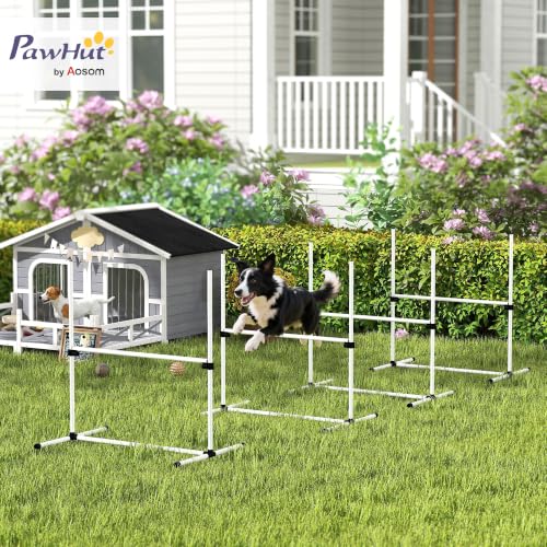 PawHut Agility Hürdenset Slalom Stangen Hunde Training Set 4 x Hürden, Kunststoff, Weiß, 95x65x95cm