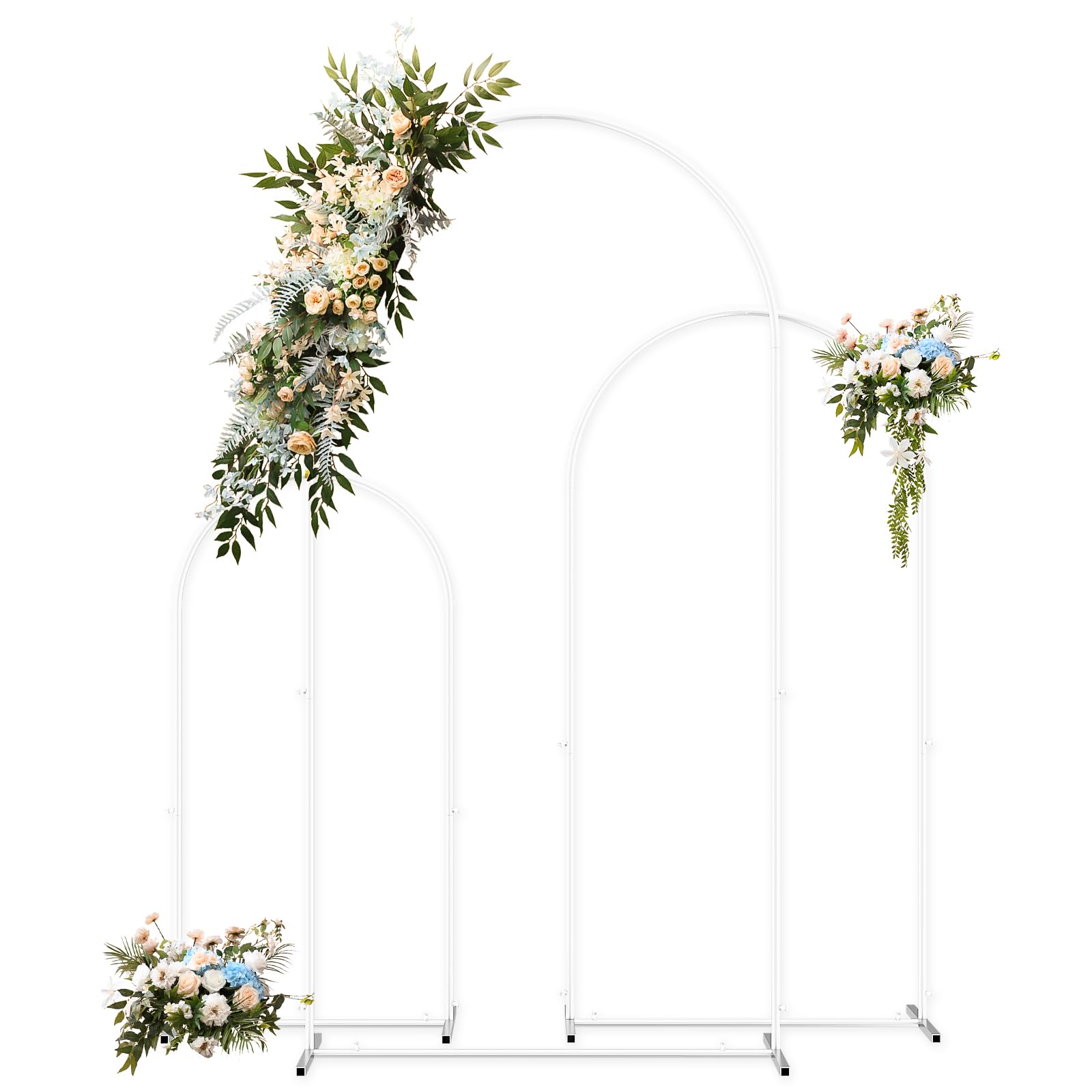 Metal Arch Backdrop Stand 6FT, 5FT, 4FT Wedding Arch Set of 3 for Birthday Party, Baby Shower, and Ceremony Decoration (White)