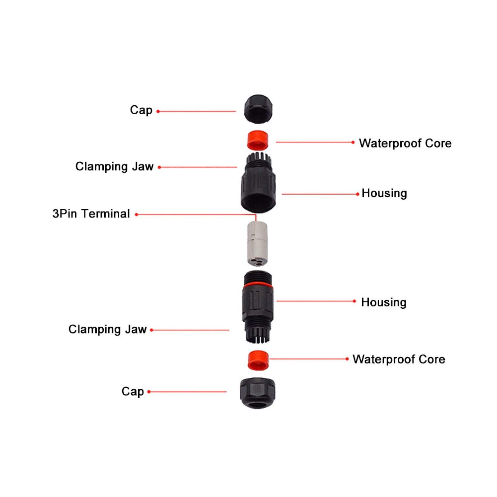 ASHATA Connettore Elettrico Impermeabile da 10 Pezzi a 3 Pin, 14〜30AWG Connettore per Cavo Elettrico Impermeabile IP68 Presa per Presa Esterna