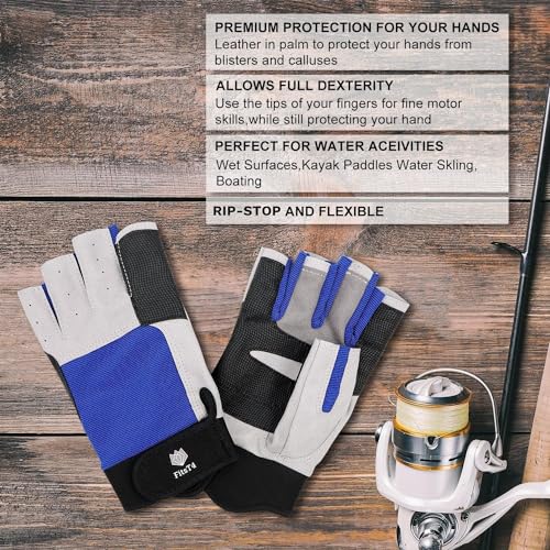 FitsT4 Sports Segelhandschuhe mit ¾-Finger und Idealem Griff für Segeln, Yacht, Segelsport, Paddeln, Kajak, Angeln, Fischen, Dinghy, Schlauchboot, Wassersport mit Booten