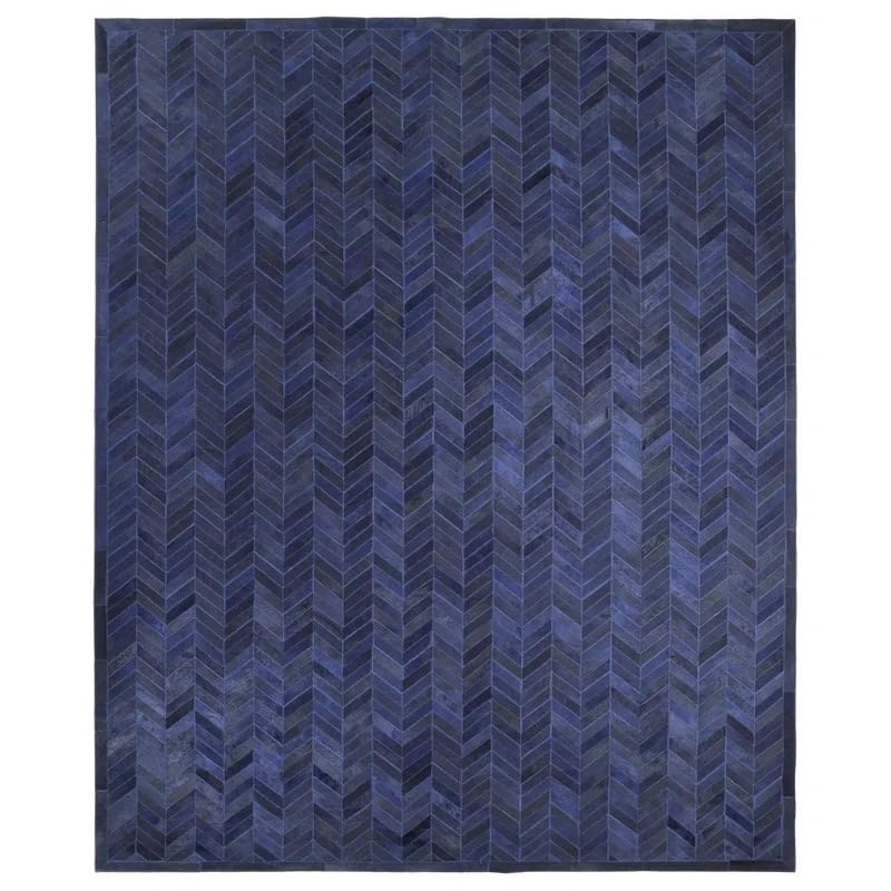 ELYSSIA DECOR HOME Genuine Leather Cowhide Rug, 5x8 ft Blue Chevron Pattern, Modern Area Rug for Living Room, Luxury Vintage Rugs for Bedroom, Dining