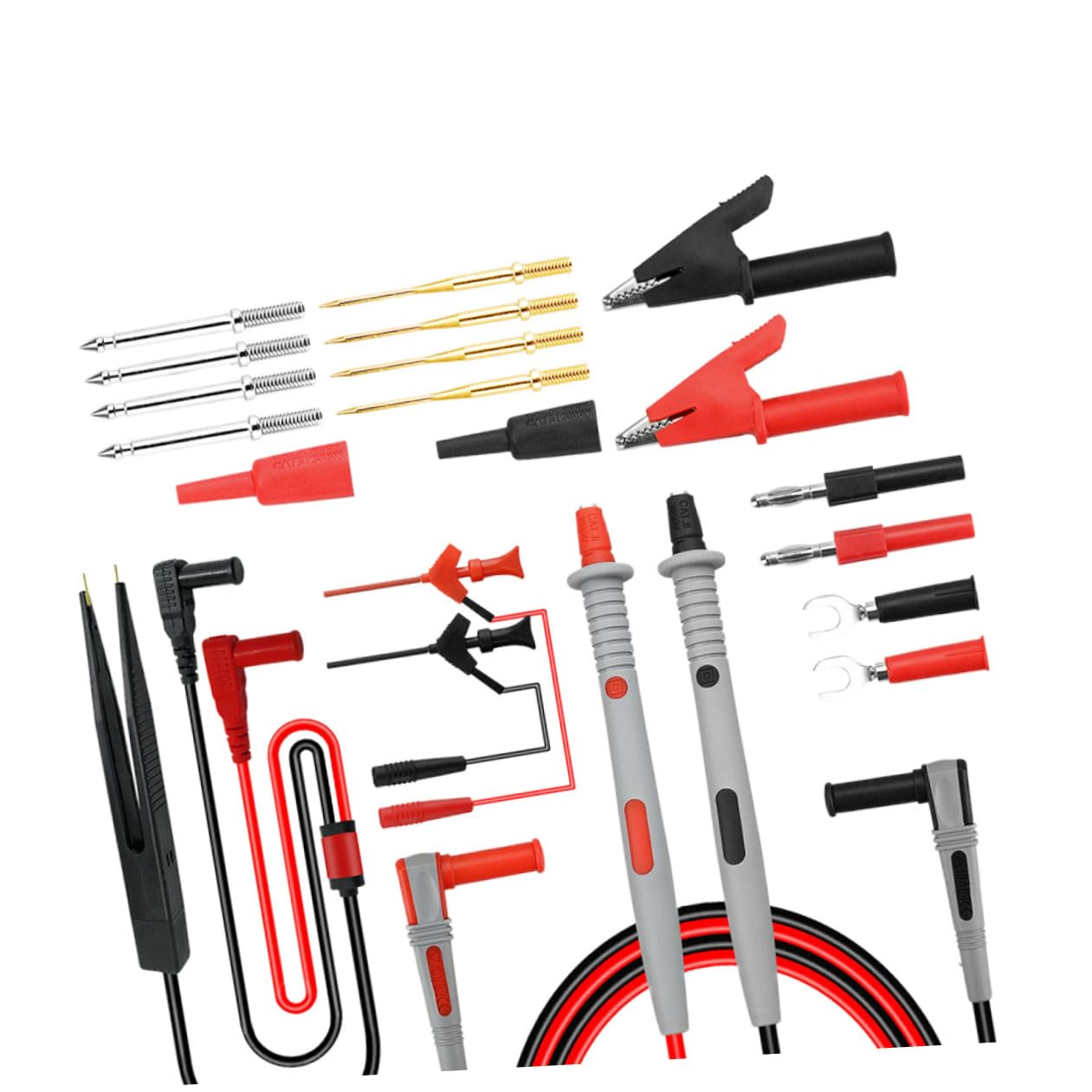 Kit di Sonde per Multimetro 21-in-1 Morsetti Coccodrillo Elettrici e Puntali in Pvc Affidabili per Test Elettrici Professionali Set Completo per Misurazioni
