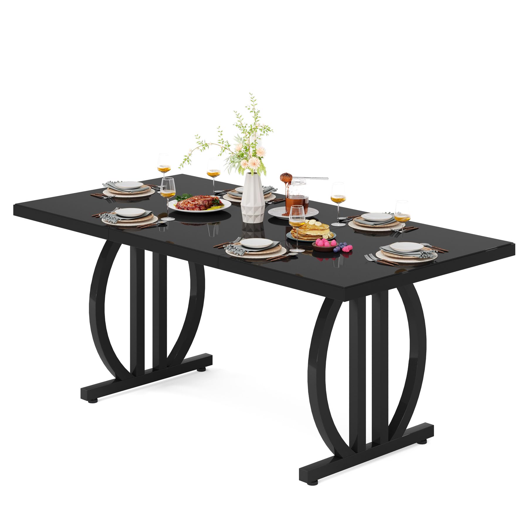 Tribesigns Tavolo da pranzo nero per 4-6 persone, tavolo rettangolare da 150 cm con struttura in metallo resistente
