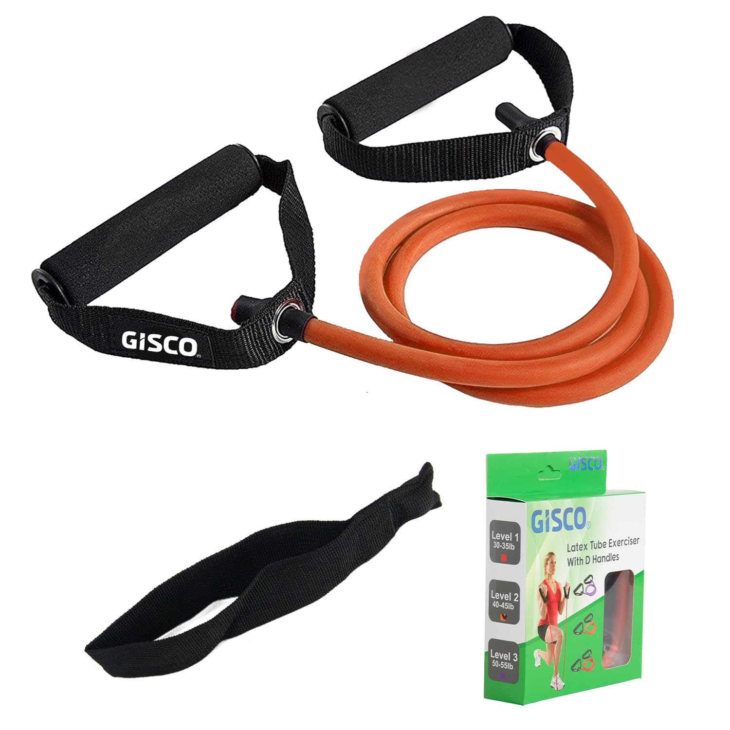 GISCO Single Resistance Tube Band with Adjustable D Handle | Gym Equipment for Strength Training, Home Gym Workouts | with Door Anchor (Light [Red]) (B0CTMLY928) Amazon Price History, Amazon Price Tracker