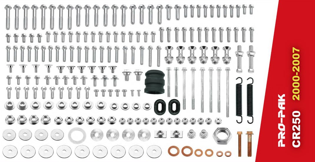 Specmoto CR 250 Complete Bolt Kit. Fits: Honda CR250 Model Dirt Bike 2000-2007 CR 250R Factory Type Fasteners 00 01 02 03 04 05 06 07 CR 250 Dirt Bike Motorcycle