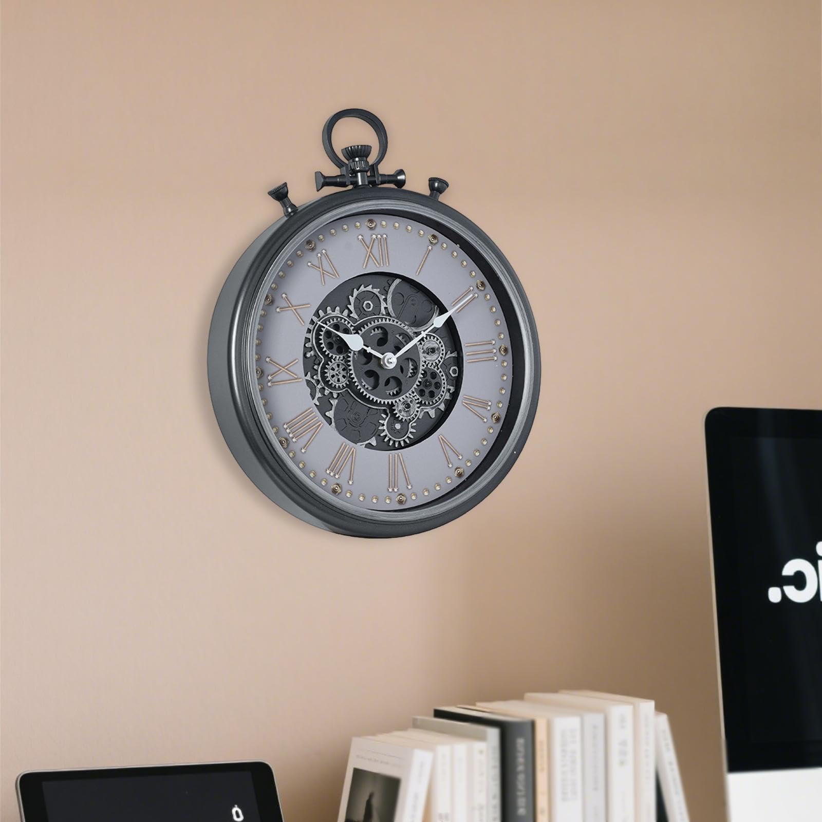 Reloj de Pared, Estilo Industrial Retro, Mecanismo Silencioso, Detalles de Engranajes, Movimiento de, Acabado, Diseño, Uso Ve, Style C, Individual