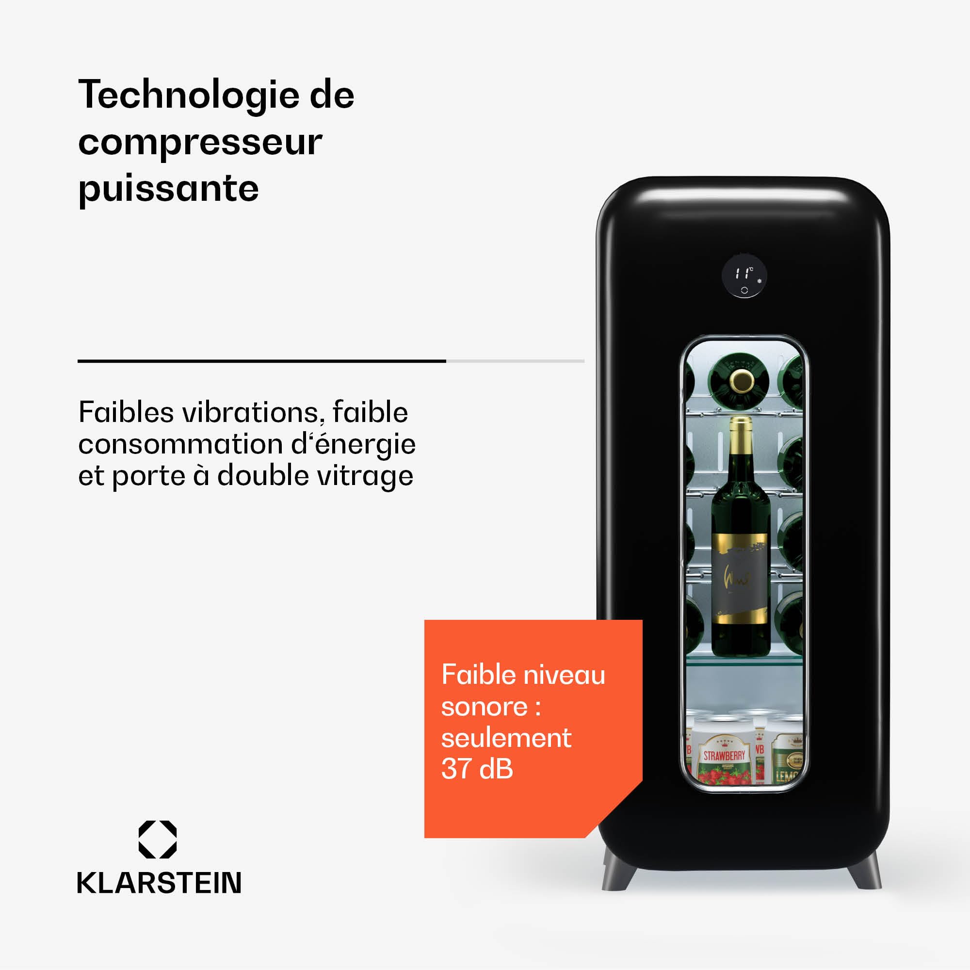 Klarstein Vinoteca para Vinos, Nevera Vino Una Zona, Botellas Vino, Proseco y Cervezas, Vinoteca Pequeña Puerta Cristal para Interior y Exterior, Nevera para Vinos Capacidad 15 Botellas
