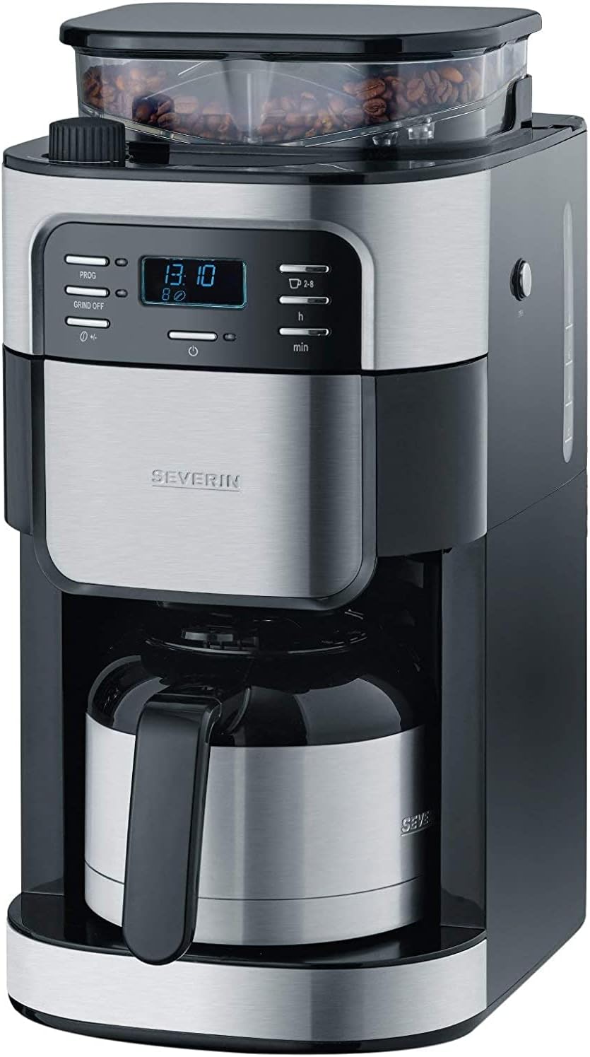 Severin Coffee Maker with Grinder and with 1000 W of Power KA 4812, Brushed Stainless Steel-Black