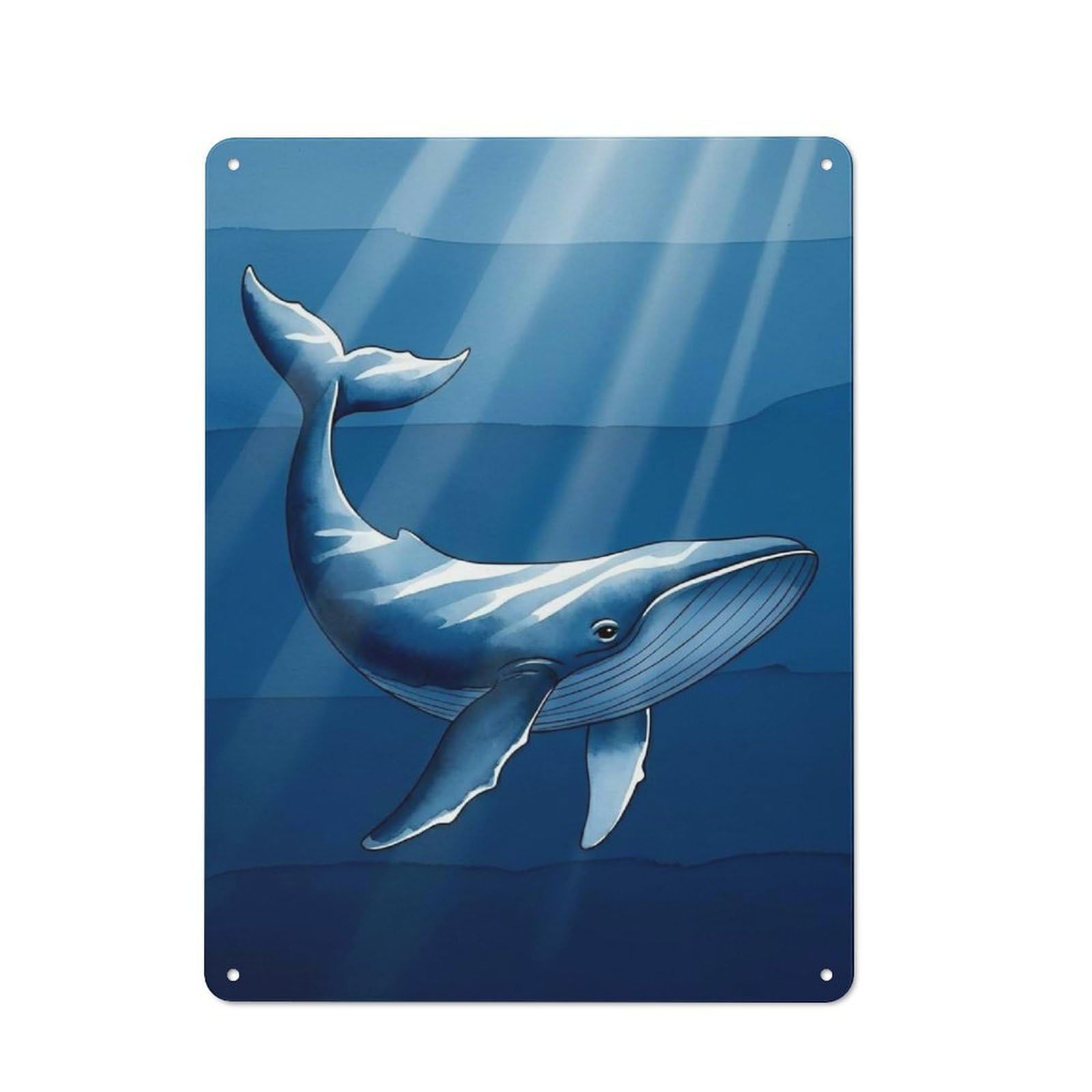 Farmhouse Metal Sign with Blue Whale Swimming in Sunlit Ocean Design 40x30cm, Rustic Country Wall Plaque for Cottage, Kitchen, Hallway Or Breakfast Nook
