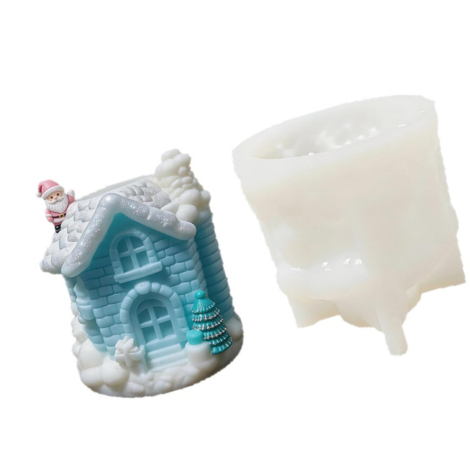 fexxkg Candle Mold, Snow House Silicone Candle Mold for Holiday Projects, Santa Tree Detail, Single Mold, 7.5 x