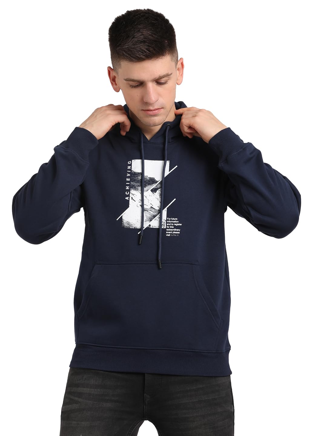 turtle Men Navy Blue Knitted Printed Hooded Sweatshirt||Men's Hoodie-picture-12