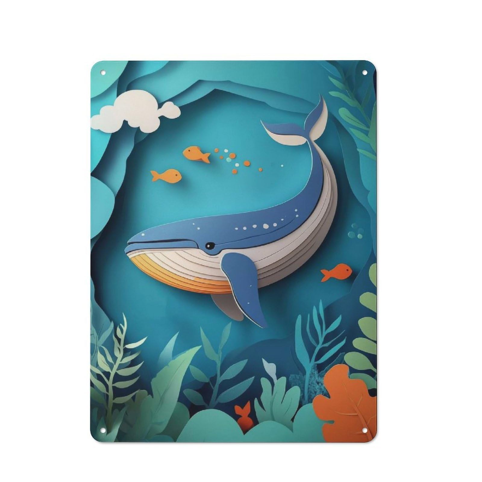 Junmoney Papercraft Whale Tin Wall Plaque 40X30cm With For Pub Or Café, With Clear Vintage Wall Decor Character