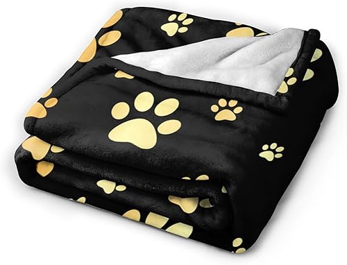 Miniatura 2 de Perinsto Manta con estampado de patas de perro, ultra suave, cálida para todas las estaciones, huellas de animales dorados, mantas decorativas de