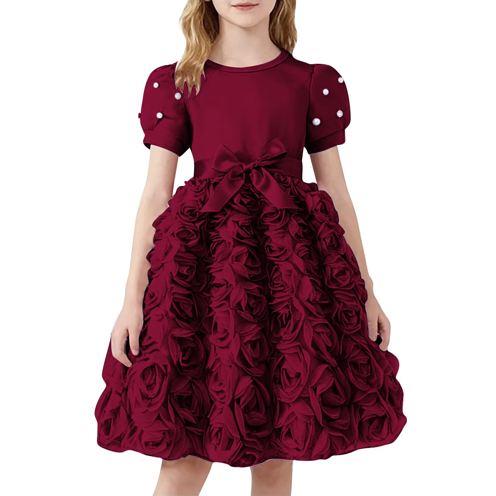 Vestido de fiesta de manga corta para niñas, cuello redondo, vestido de tutú de princesa floral, casual, verano, cumpleaños, graduación, vestido midi de tul