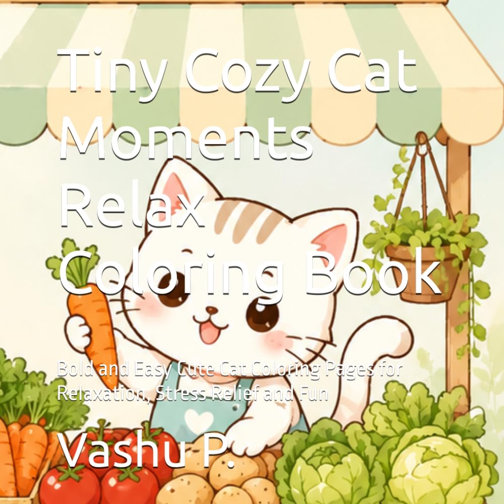Tiny Cozy Cat Moments Relax Coloring Book: Bold and Easy Cute Cat Coloring Pages for Relaxation, Stress Relief and Fun