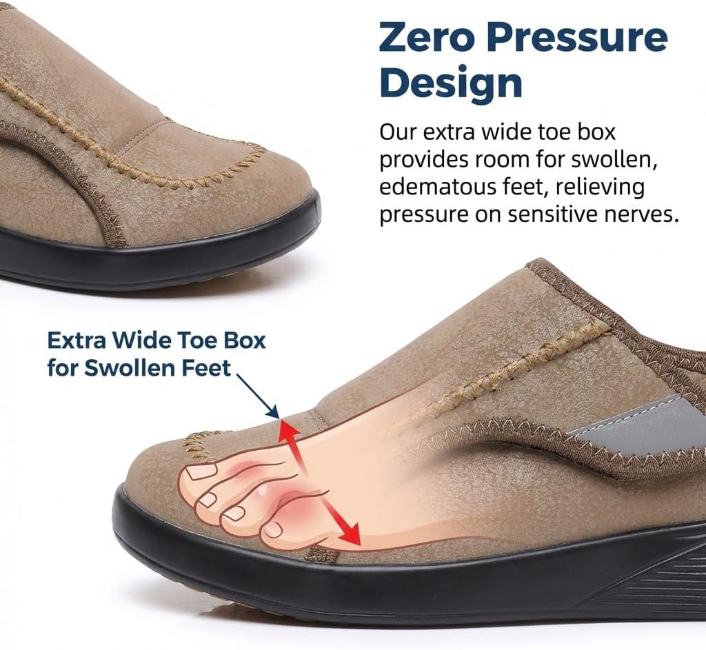 Diabetic Shoes for Men & Women Extra Wide Slip-on Shoes - Adjustable Walking Shoes for Swollen Feet, Elderly Sensitive Feet & Neuropathy, Air Cushion Sole Non-Slip Mules for Indoor & Outdoor