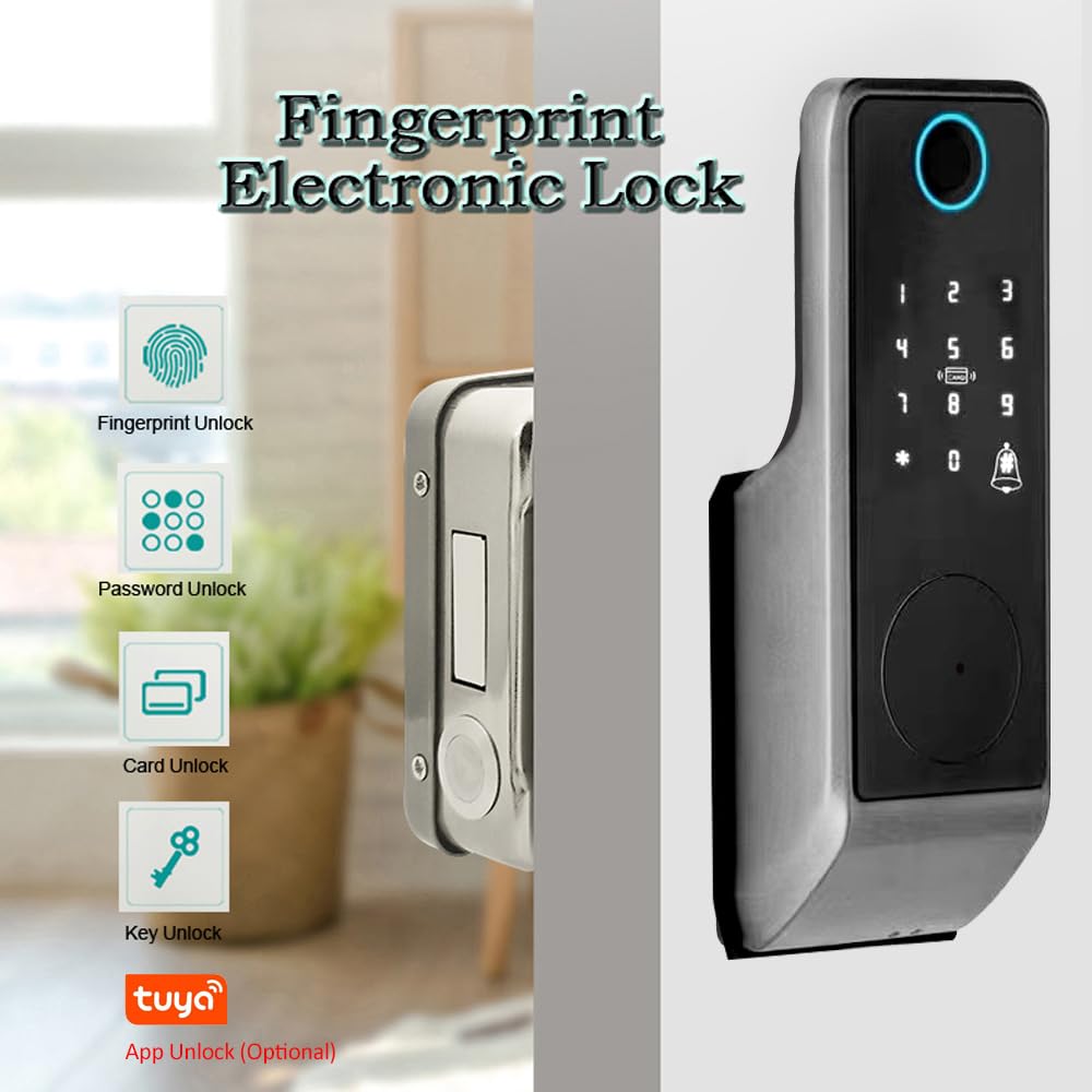 Smart Lock - Serratura per porta con accesso senza chiavi, antifurto, password biometrica, serratura per porta, telecomando app Tuya, annuncio vocale impermeabile, serratura intelligente WiFi per