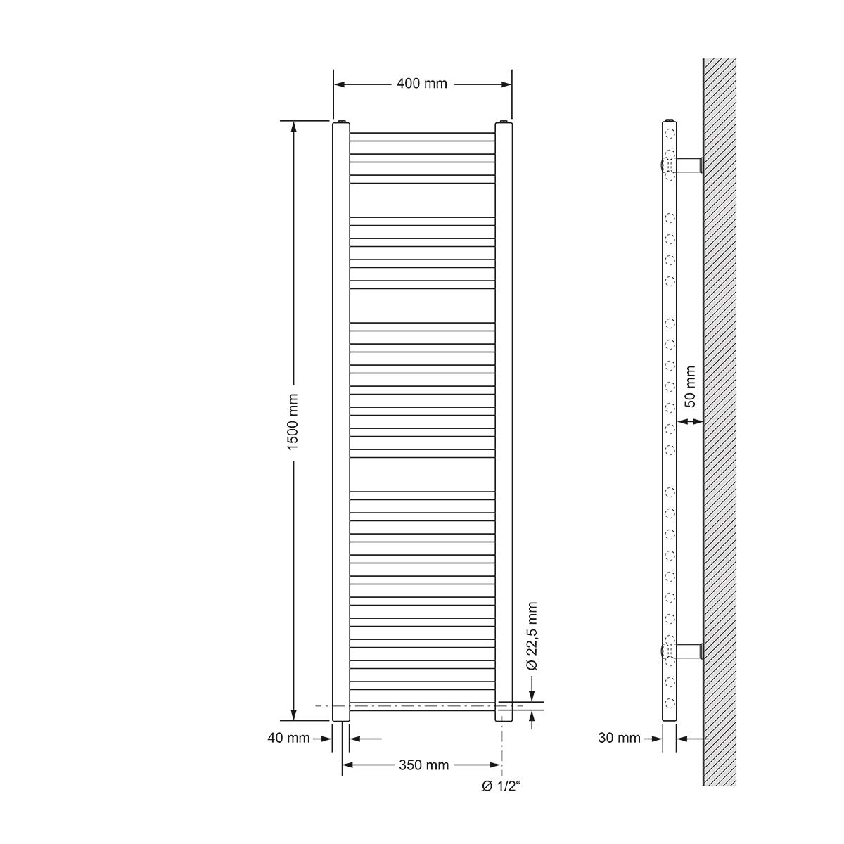 ECD Germany Radiador toallero de baño eléctrico 1200W - 400 x 1500 mm - Cromo - Plano - con conexión Lateral - Secador de Toallas