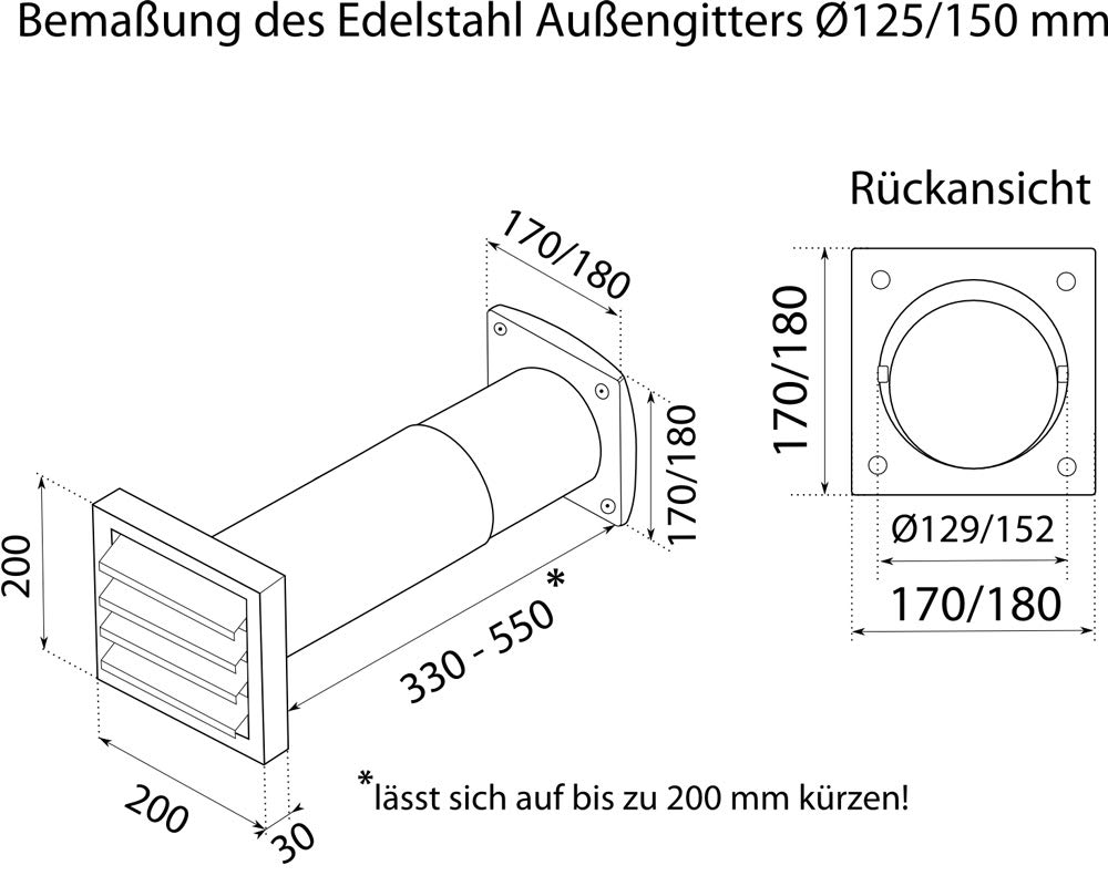 Unbekannt Energiespar-Mauerkasten 125, mit Edelstahlaussengitter inox