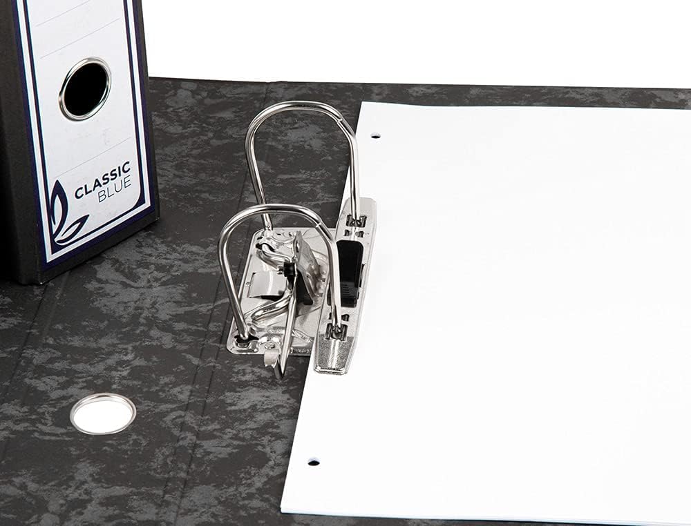Archivador de Palanca Cartón Forrado (pack 8 Unids), Tamaño Folio, Jaspeado Negro + Caja Classic Blue