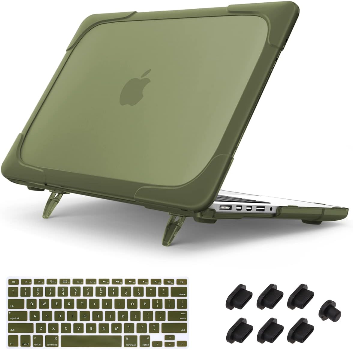 Mektron for MacBook Pro 13 Inch Case (Version 2015/2014/2013), Heavy Duty Snap-on Dual Layer Hard Case Cover with Foldable Stand for Mac Pro Retina 13.3" Model A1502 A1425, Avocado Green