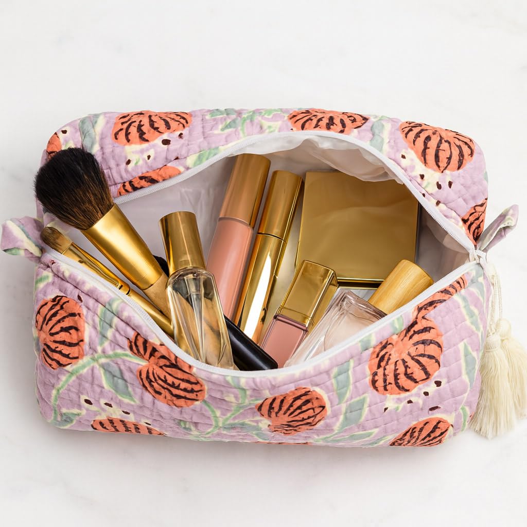 Designerska kosmetyczka i kosmetyczka z nadrukiem blokowym, boho, kwiatowy, pikowany woreczek na kosmetyki, pielęgnacja skóry, duży, wodoodporny organizer na pieluchy, torebkę, podróż,
