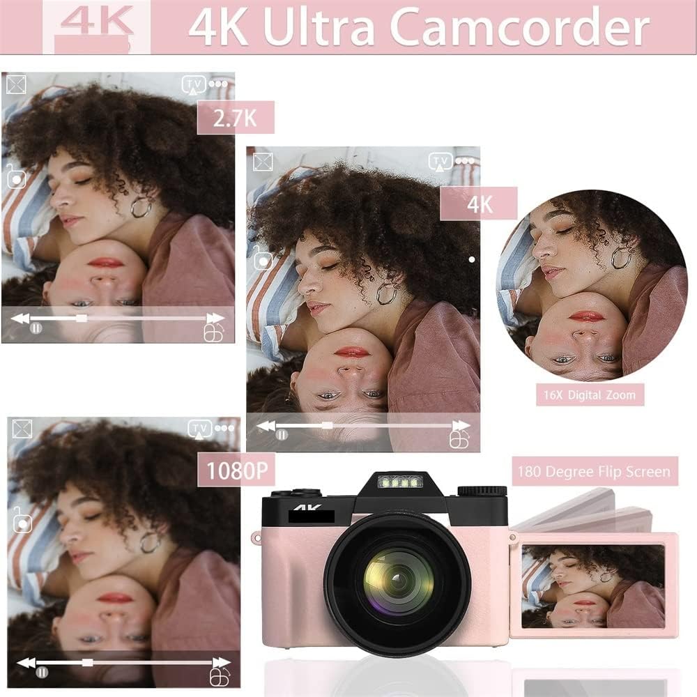 デジタル ビデオカメラ 16X 48MP デジタルカメラ 顔検出 4K Selfile ビデオカメラ 写真用 広角 Vlog ビデオ