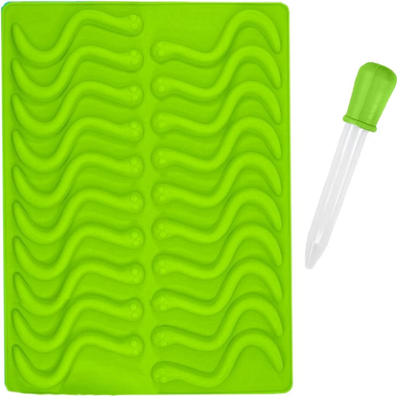 Mydio 20 Cavity Gummy Worm Silicone Molds with 1 Dropper,BPA Free,for DIY Candy,Cake Décor, Halloween Gummi Chocolate,Jelly Chocolate Soap Cake Wax,Red image 2