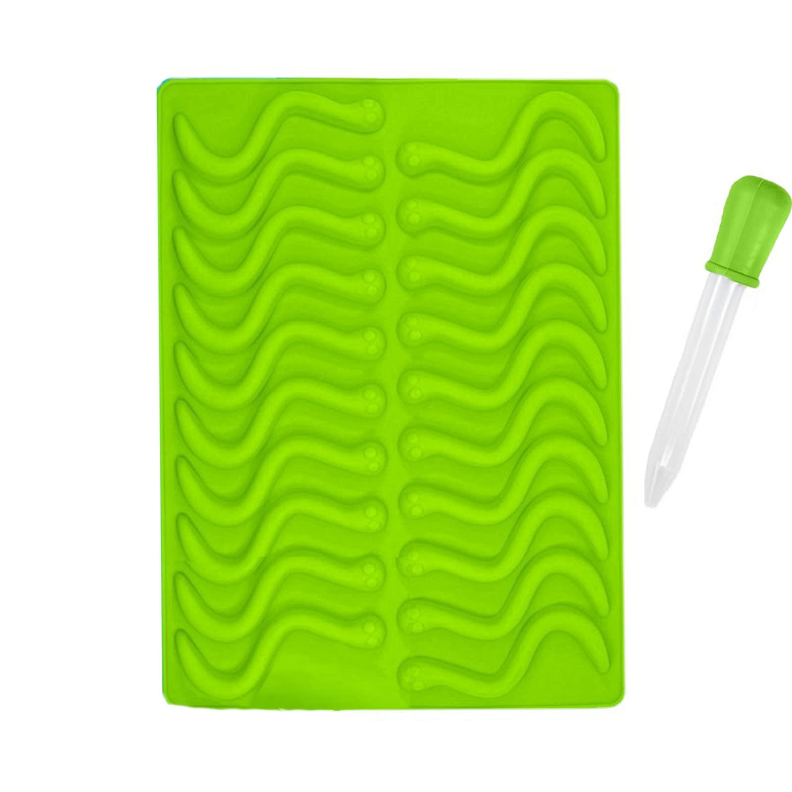 Mydio20 Cavity Gummy Worm Silicone Molds with 1 Dropper,BPA Free,for DIY Candy,Cake Décor, Halloween Gummi Chocolate,Jelly Chocolate Soap Cake Wax (Green)