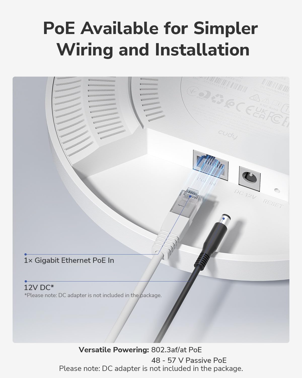 Cudy AX3000 Access Point Wi-Fi 6 PoE Gigabit a Soffitto AP3000S | 2402+574Mbps, 120+ Dispositivi, 1x Porta PoE Gigabit, Captive Portal, Alimentazione Multipla, Multi-SSID
