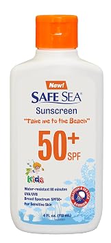 Safe Sea Jellyfish Sting-Blocking Sunscreen for Kids, SPF 50+ Lotion 4oz, Waterproof, Biodegradable Body and Face Sunscreen, Anti-Jellyfish and Sea-Lice sting protection.