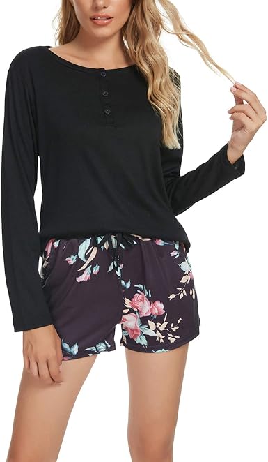 Pajama Set Long Sleeve Henley Tops 
