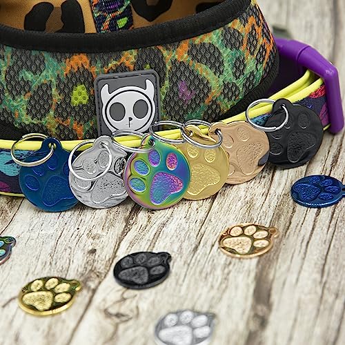 Engraved Pet Tag For Dogs And Cats - Personalized Front & Back Up To 4 Lines Of Text Custom Engraved Id, Round Paw Print Solid Plating Stainless Steel Gold Regular #TOP1