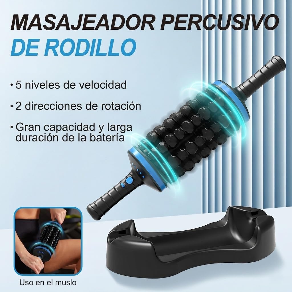 Masajeador de Rodillos Eléctrico - Masajeador Eléctrico de Percusión con Base, Rodillo de Fascia Recargable para Recuperación y Relajación Muscular, 5 Niveles (Oro)
