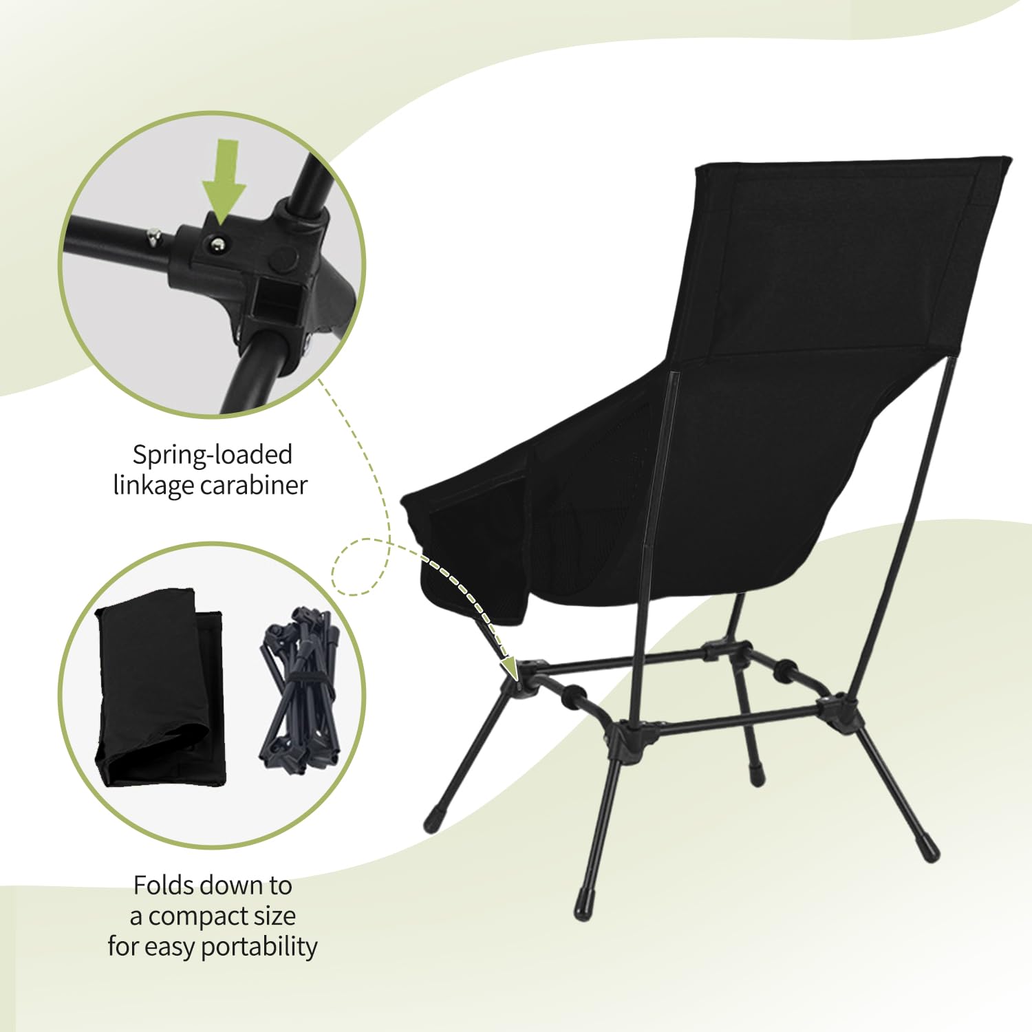 Sedie Campeggio Pieghevoli, Leggera Sedia da Campeggio, Sedia Pieghevole Portatile con Custodia Laterale, per Esterni, Picnic, Spiaggia, Giardino, Pesca, Festival (nero)