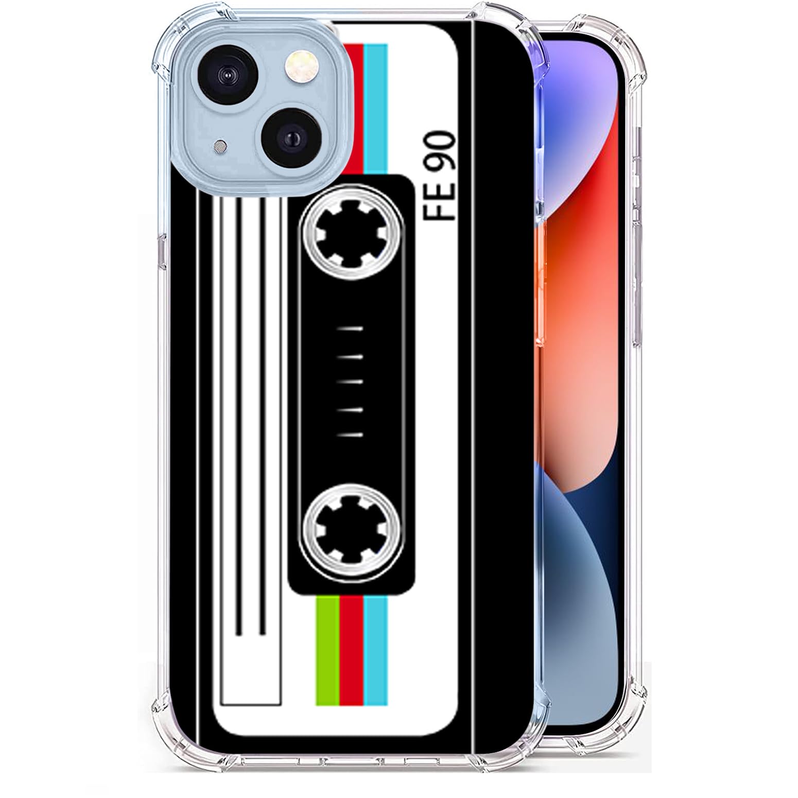 Ecute Military Clear Grade Protection [Air Armor Designed] Case Cover for iPhone 14 Plus 6.7in - Retro Cassette Tape
