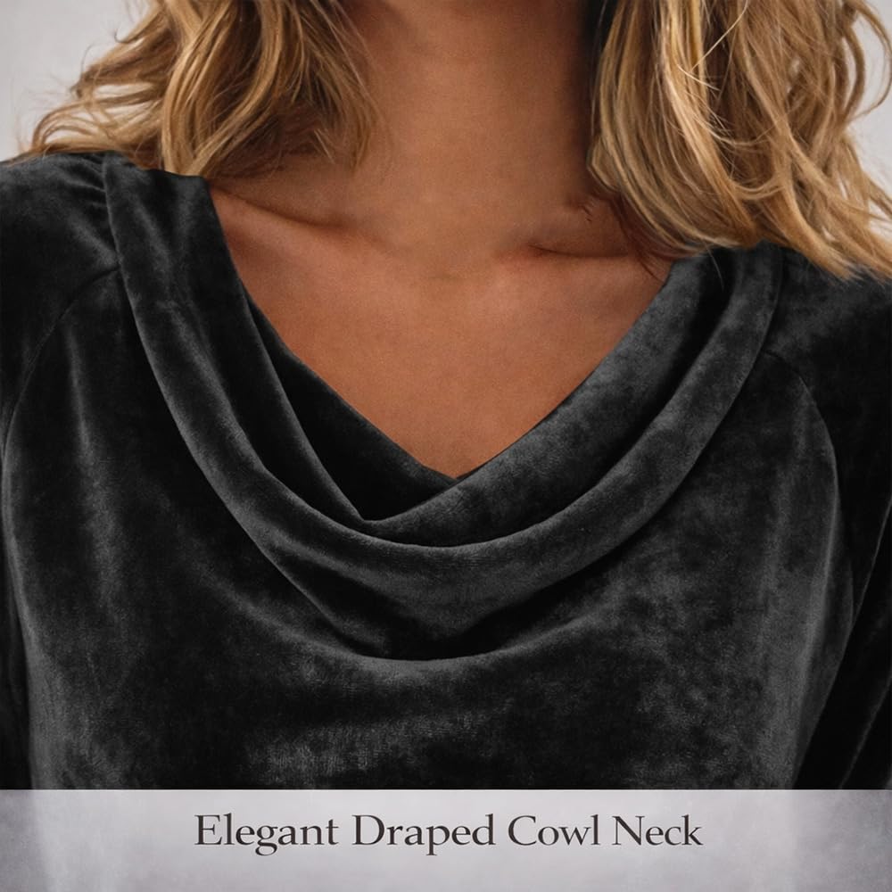 Women’s Velvet Cowl Neck Long Sleeve Top, Draped Casual Dressy Blouse for Fall Winter - Image 6