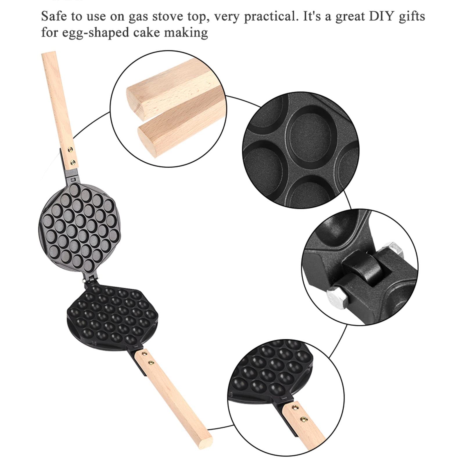 Gofrera de Wafles en Forma de Huevo, Moldes para Hornear con Diseño Antiadherente y Asa de - Ideal para Uso en Casa y Comercial