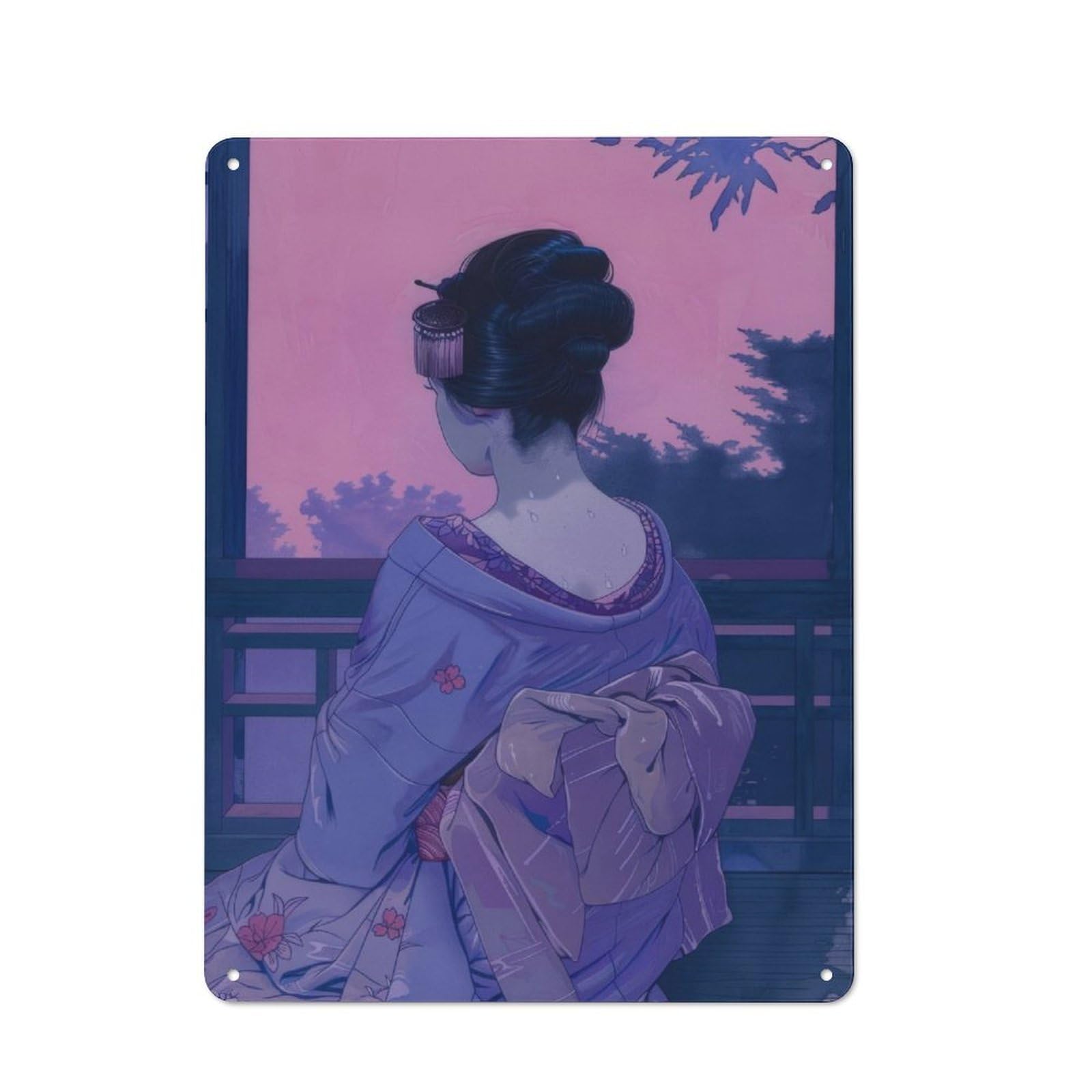 Junmoney Geisha Japan Painting Metal Plaque 40X30cm With For Hallway Wall, Rustic Decor, For Garage, Workshop And Man Cave Decoration