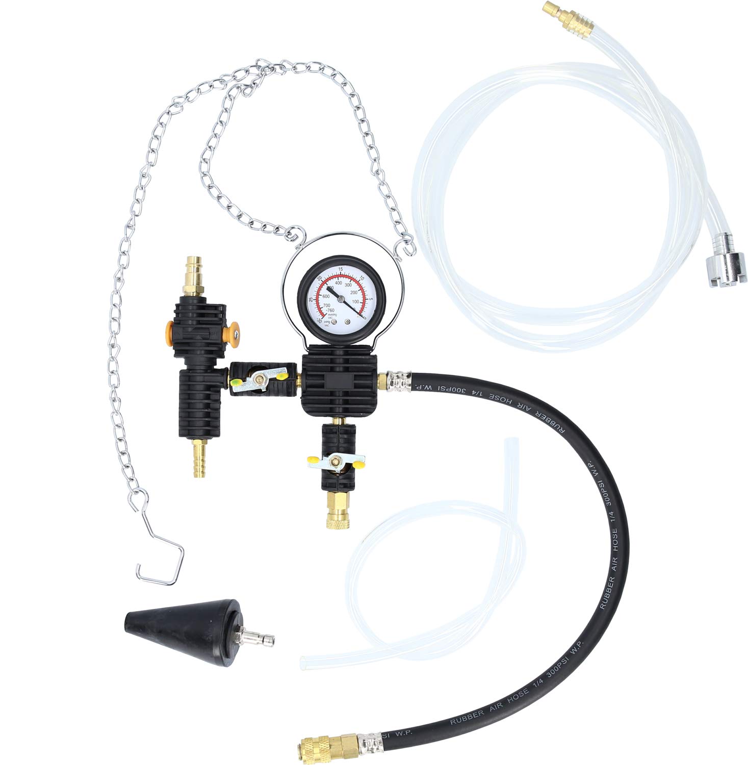 Kit de Remplissage et de Purge Universel BT521100-4 Pièces pour Système de Refroidissement et de Ventilation Voiture - Sans Bulles d’Air - Adaptateur et Boîte de Rangement - BRILLIANT TOOLS