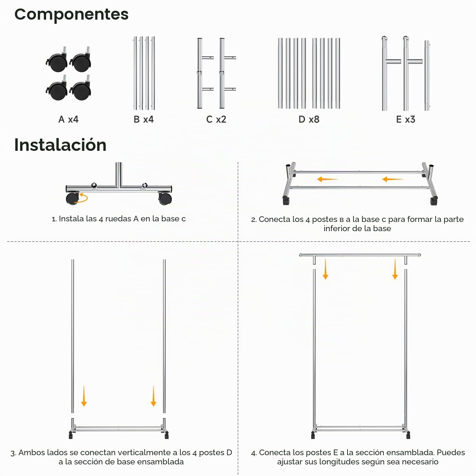 SAN LIKE Burro Ropa, Perchero de Ropa con Ruedas, perchero de metal con ruedas, barra para ropa estable con extensible, perchero para dormitorio