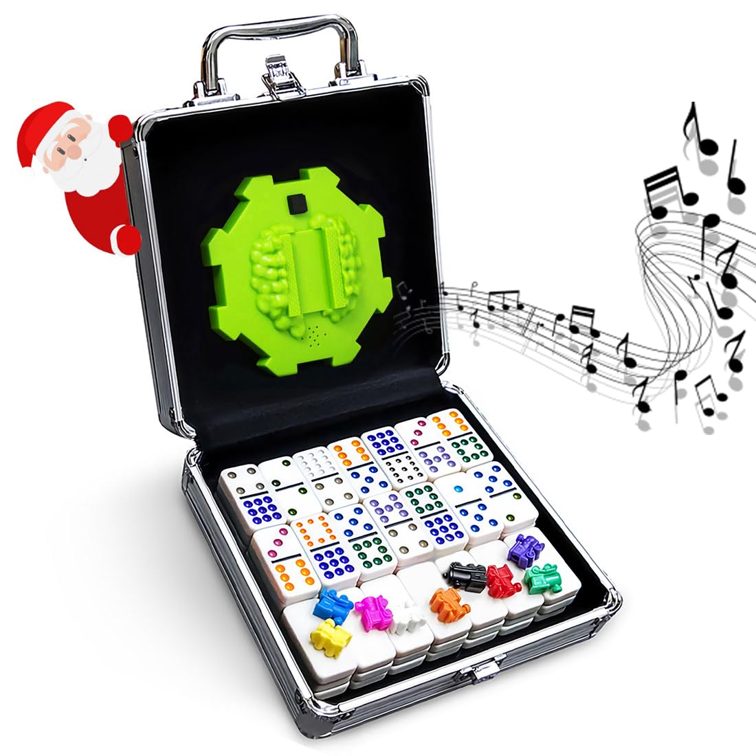 Yinlo Mexican Train Dominoes Set with Sound Effects, Mexican Train Dominoes Game for Travel, 91 Tiles Double12 Colored Dominoes Game Set with Aluminum Case