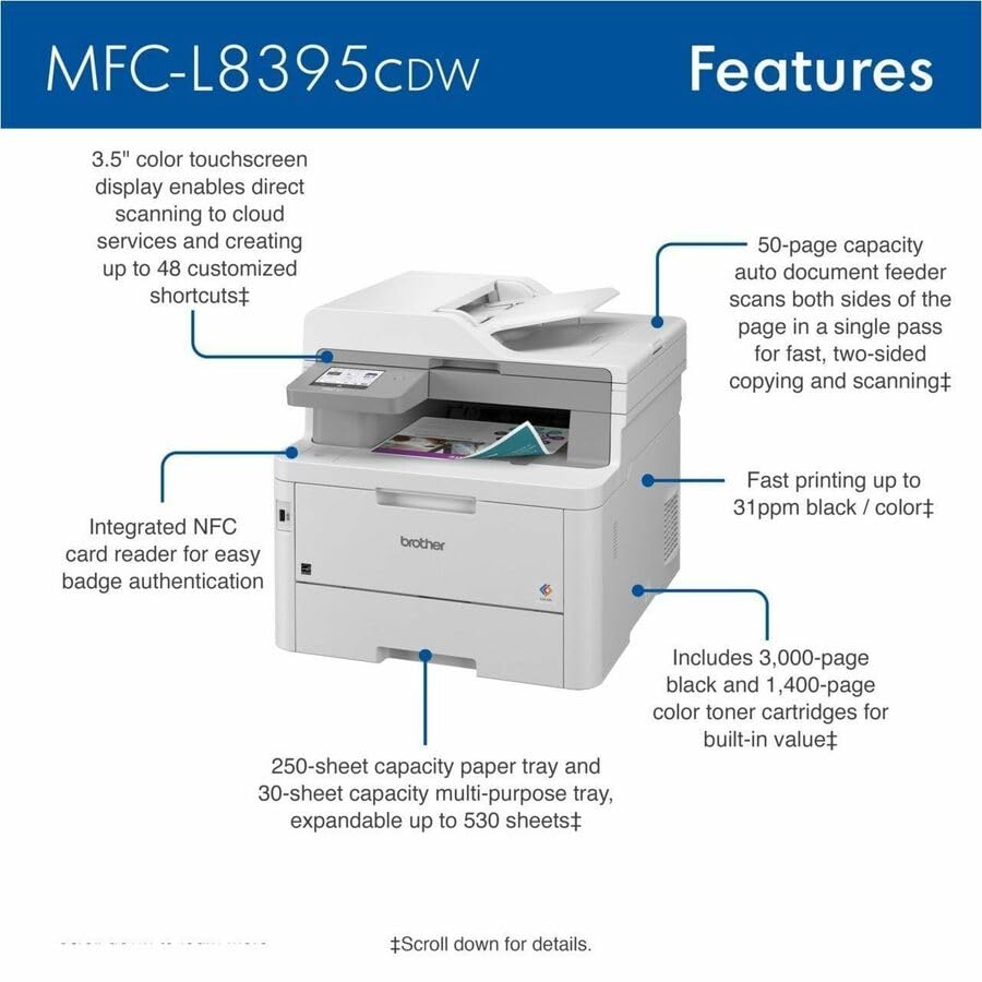 brother workhorse mfc-l8395cdw digital color all-in-one printer with wireless networking and duplex print scan and copy