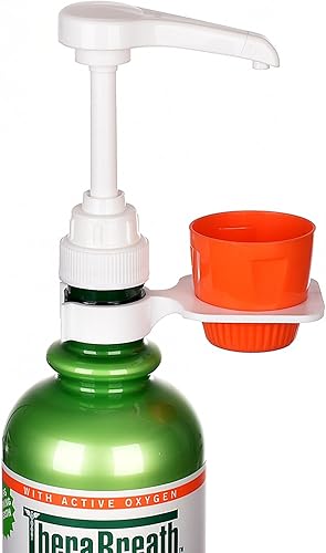 Actualizado Bomba dispensadora de enjuague bucal con portavasos para enjuague bucal TheraBreath de 16 onzas líquidas, se adapta a menta helada,