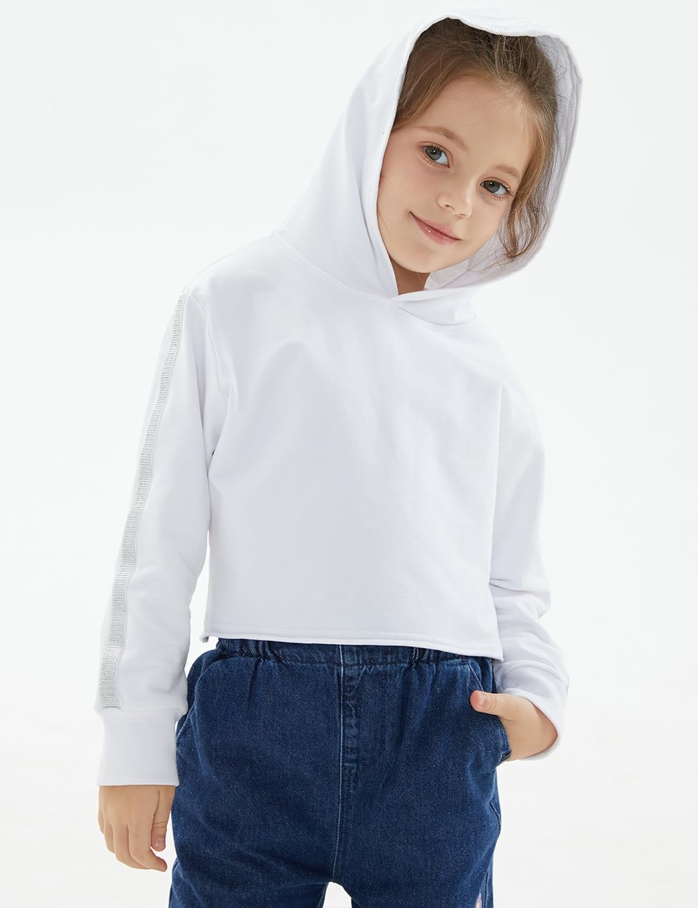 Noomelfish Girls Sparkle Long Sleeve Crop Tops Cropped Hoodies Pullover Sweatshirts (5-14 Years) - Image 2