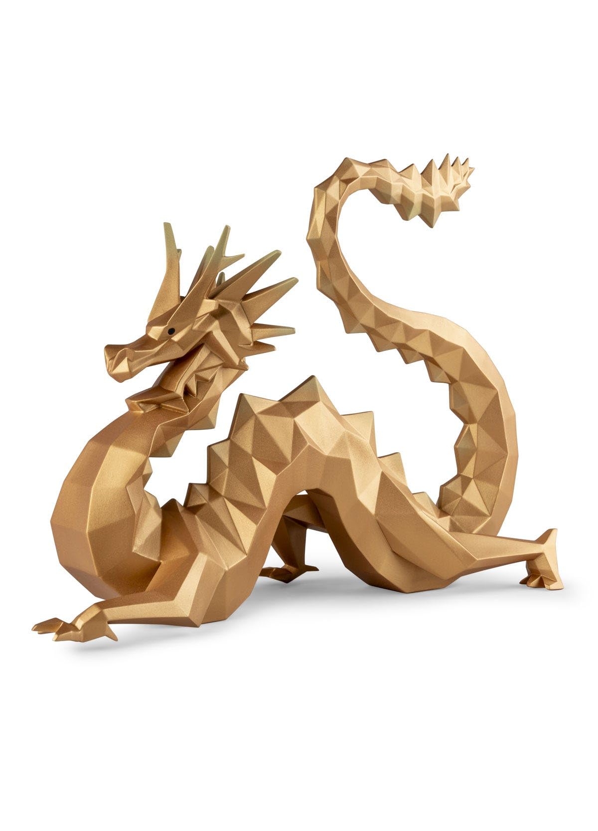 LLADRÓ Dragon Sculpture. Gold. Limited Series. Gold Porcelain Figure Inspired by the Art of Origami. Limited Edition.