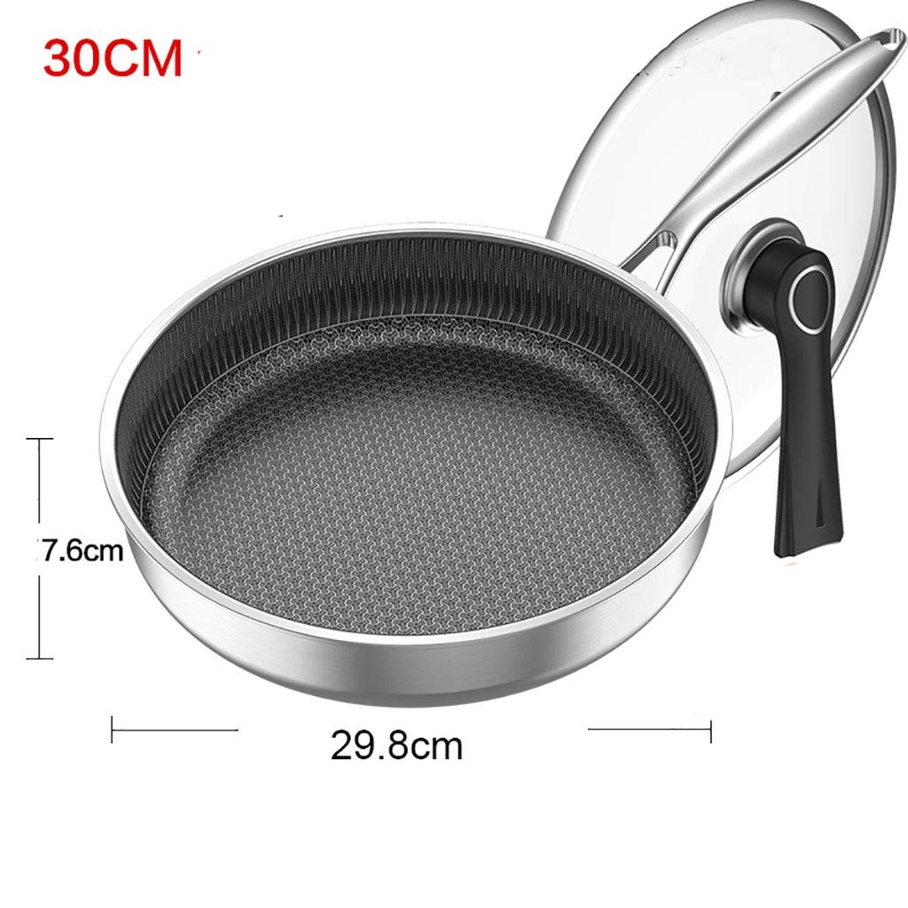 SH-chaoguo Fry Wok/Frying Pan/ 316 Stainless Steel Uncoated Non-Stick Pan/Cooking Pan with Lid (26/28/30 Cm), for Induction Cooker, Gas Stove (Size : 30cm)