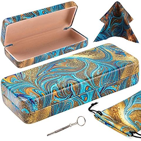 KE1 Hard Shell Eyeglass Case, Protective Glasses Holder with Matching Microfiber Pouch & Cleaning Cloth - For Kids & Adults, Men & Women Cover