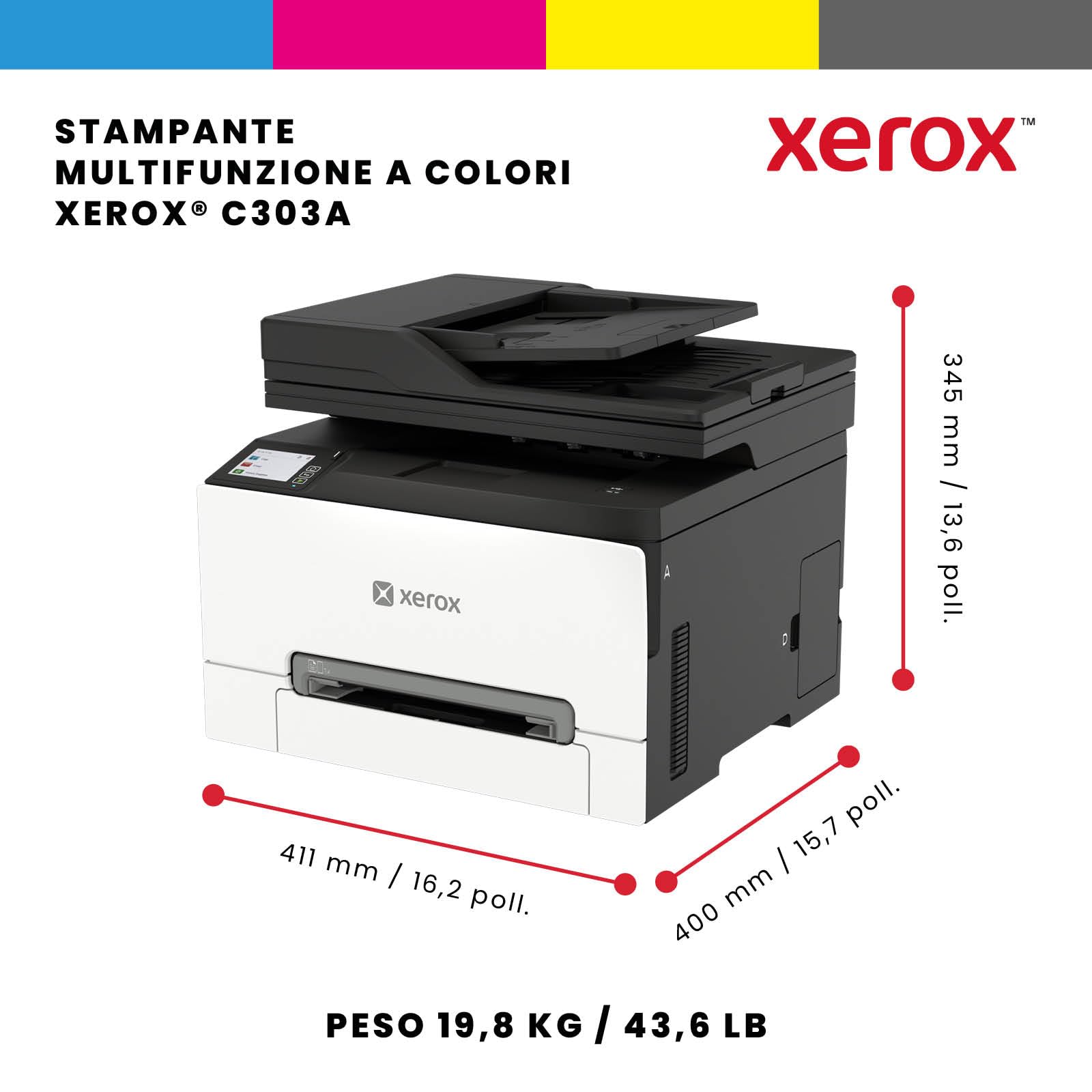 Xerox Stampante all-in-one laser a colori wireless C303a – Stampante scanner copiatrice fax ad alta velocità, 30 ppm, stampante wireless per laptop e desktop (3 anni di garanzia)